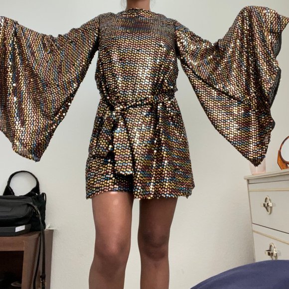 Caroline Constas XS multicolor sequin mini dress with bell sleeves - Picture 1 of 4
